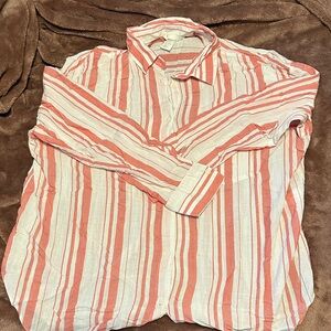 H&M Coral and White Striped Women's Button Down Shirt